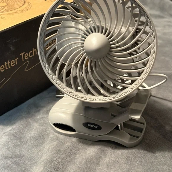 NWT Portable Clip-On Small Desk Fan - Light Gray - Picture 2 of 7